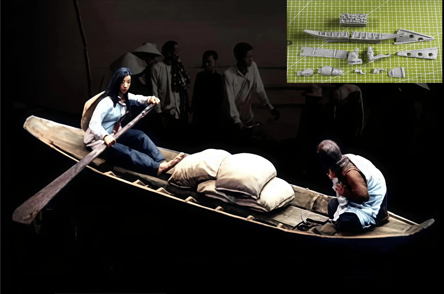 1:35  Resin Model, Scene Model Making Rowing Two Person Group Gk, Uncolored Model