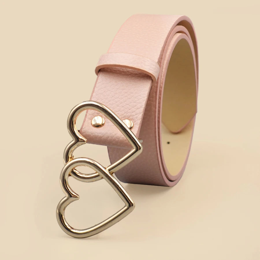 Y2K Millennium Trendy Pink & White Pu Versatile Belt, Dual Heart-Shaped Metal Buckle, Fits Jeans/Skirts/Casual Pants