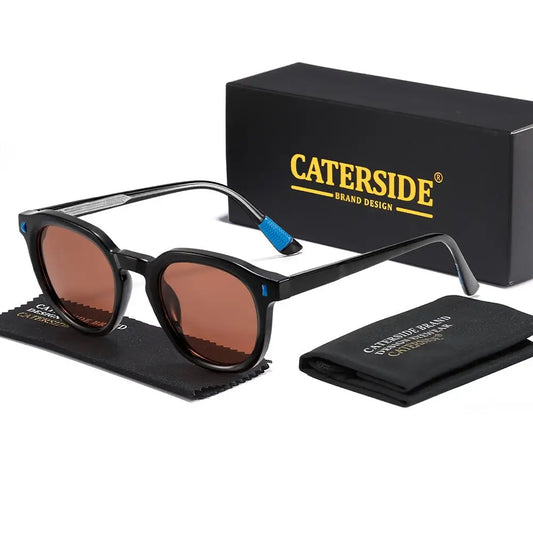 CATERSIDE New Retro Men's Sunglasses Fashion Luxury TR Frame Round Suneyeglass Outdoor Sports Temple Tips Suneyeglass UV400