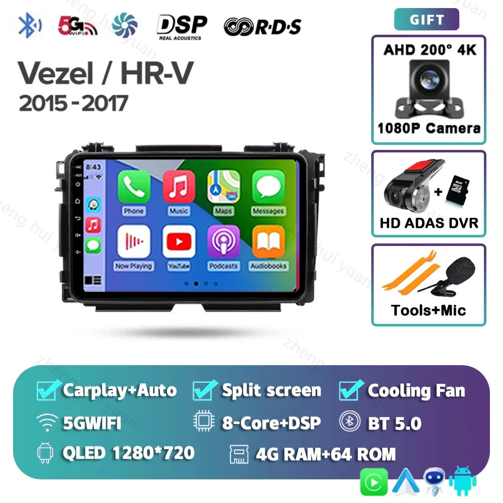 For Honda Vezel HR - V HRV HR V 2013 - 2019 Android 15 12+256GB CarPlay Auto Car Radio Multimedia Video Player GPS stereo Head
