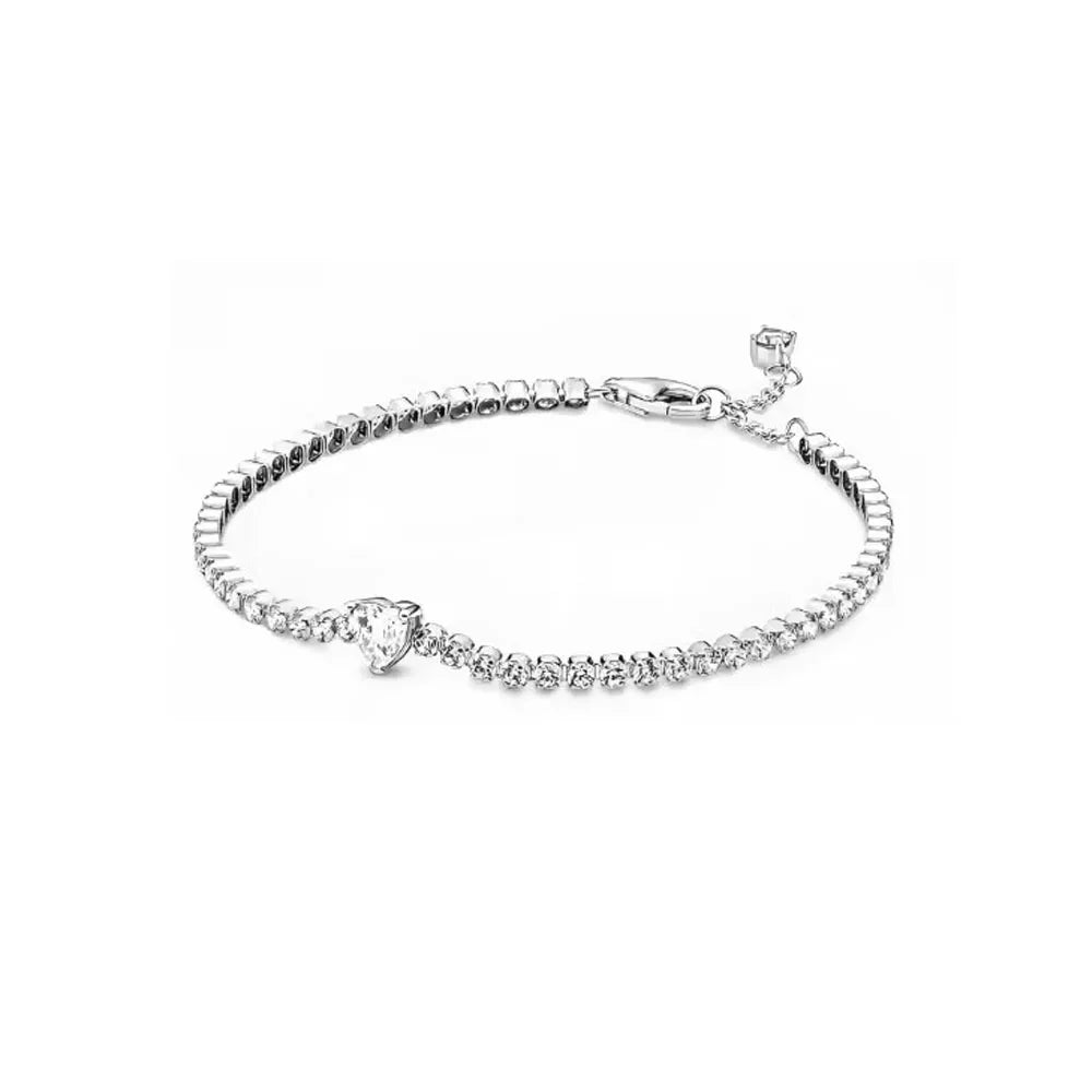 Original 925 sterling silver plated Shining heart-symbol women Bracelet