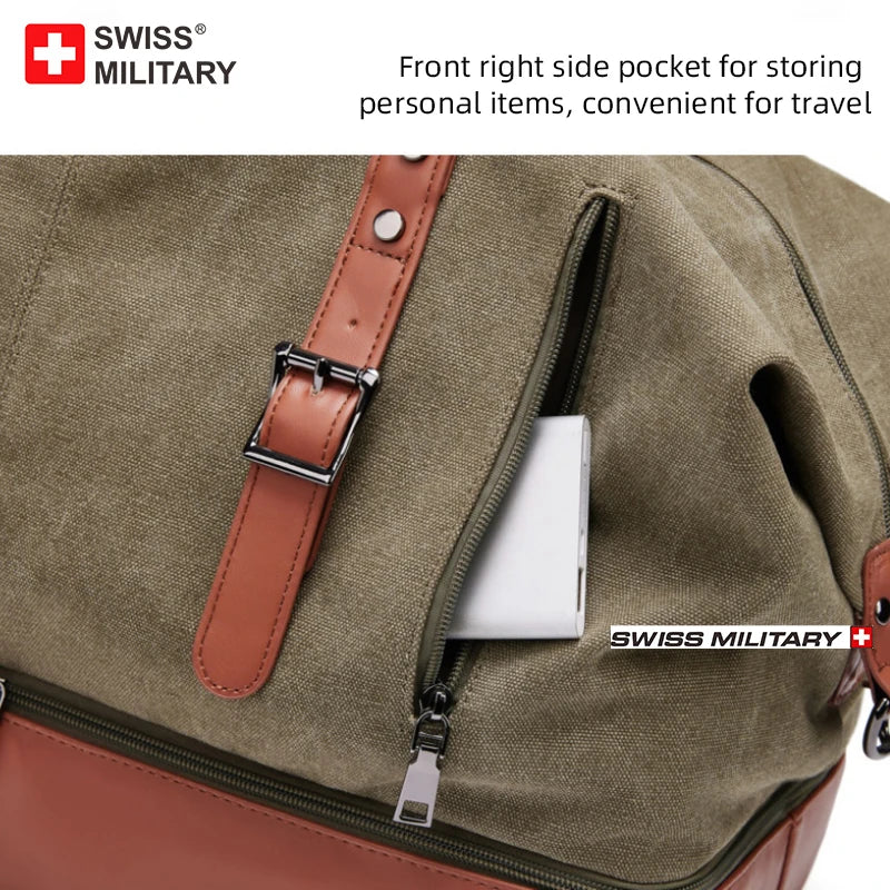 SWISS MILITARY Handheld Travel Retro Bag Canvas Multifunctional Anti-Theft Bag
