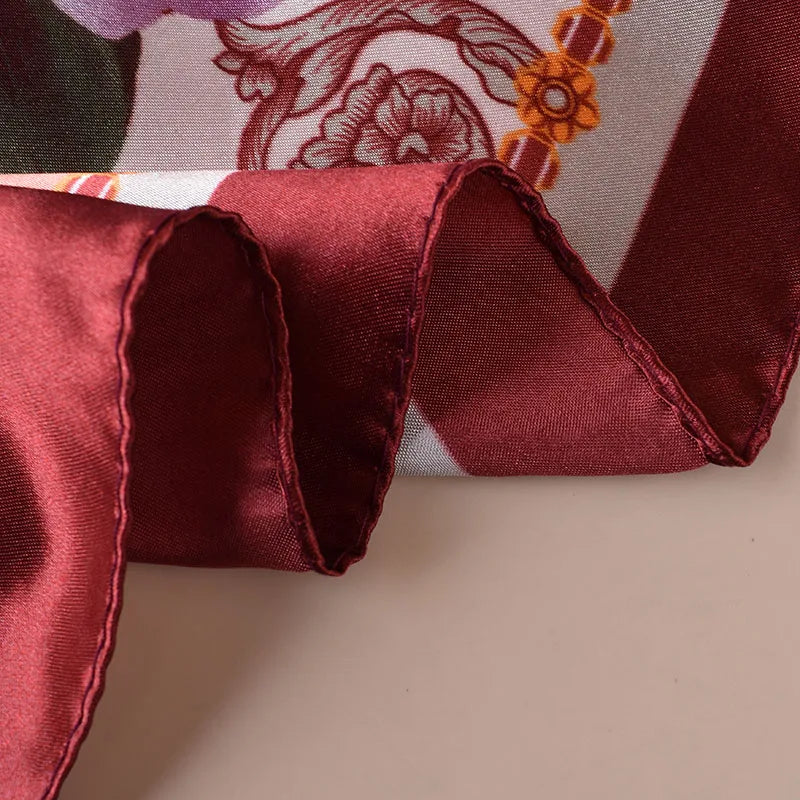 1PC Floral Print Satin Square Scarf Women's Hair Accessory Spring New Style Versatile Belt Bag Decoration Silk Headscarf