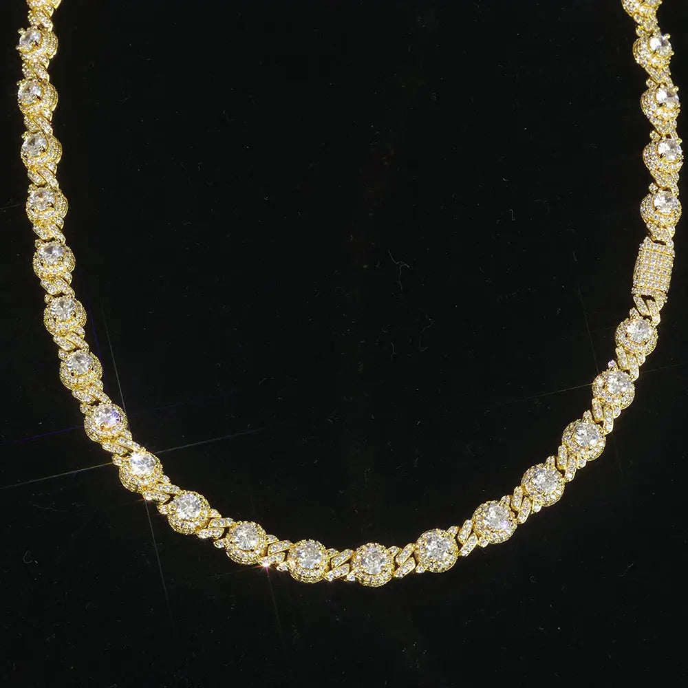 Women's NY Ice Diamond Round Beads 7.5mm Cuban Chain, Cubic Zirconia Necklace