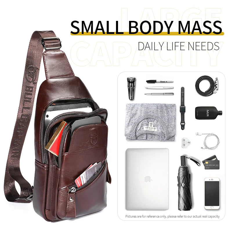 BULLCAPTAIN 2022 The Latest Men's Leather Chest Bag Large Capacity Casual Men's Messenger Bag Classic Leather Chest Bag XB 127