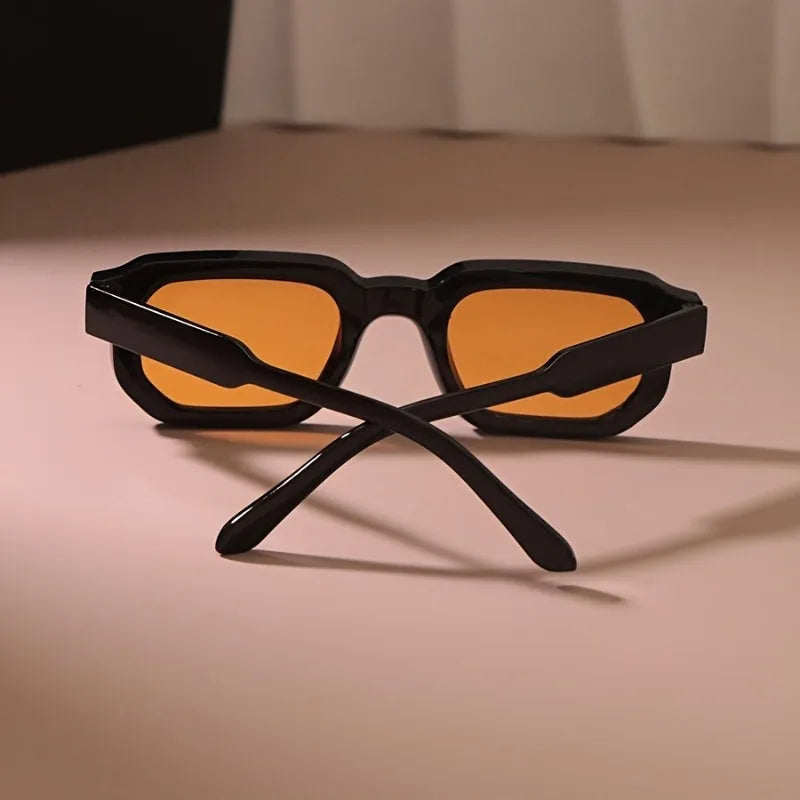 Retro Rounded Rectangular Glasses Compact and Lightweight Black Frame with Orange Decoration Neutral Retro Glasses