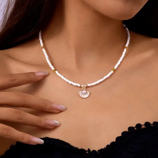 Boho Cute Starfish Shell Rice Beads Necklace for Women Summer Beach Sexy Short Choker Neck Chain Jewelry Vacation Accessories