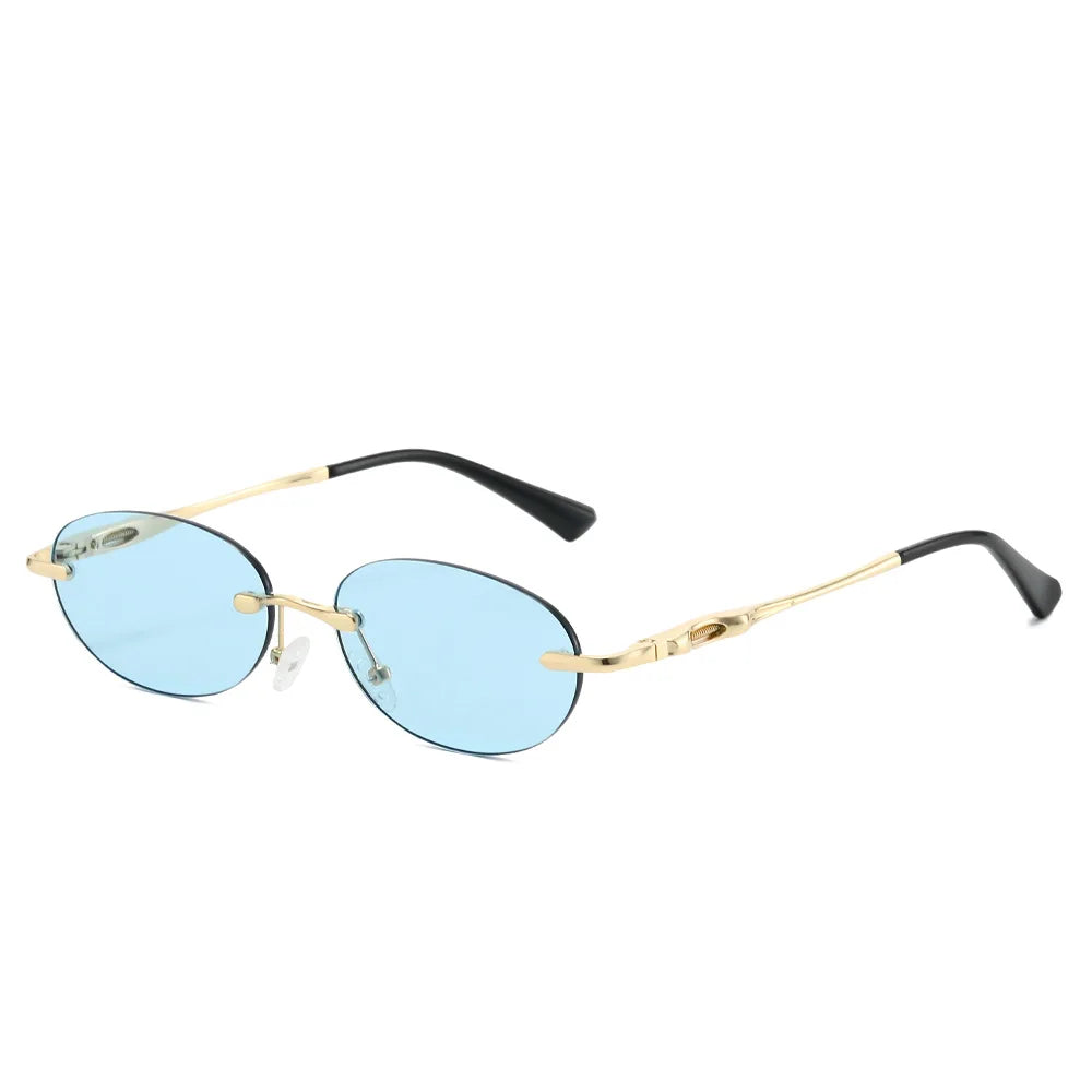 JNPCXI New Retro Fashion Rimless Punk Y2k Oval Sunglasses Women Men Sun Glasses Vintage UV400 Outdoor Shades