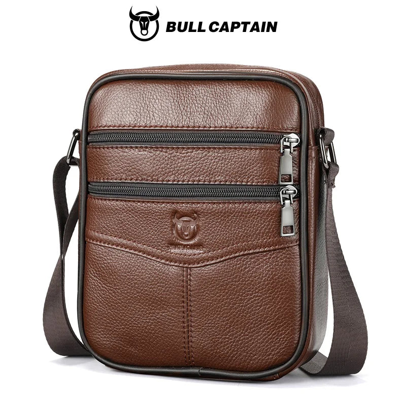 BULLCAPTAIN Genuine Leather Men's Casual Business Crossbody Bag Multi-Function 7.9 Inch Tablet Single Shoulder Bag