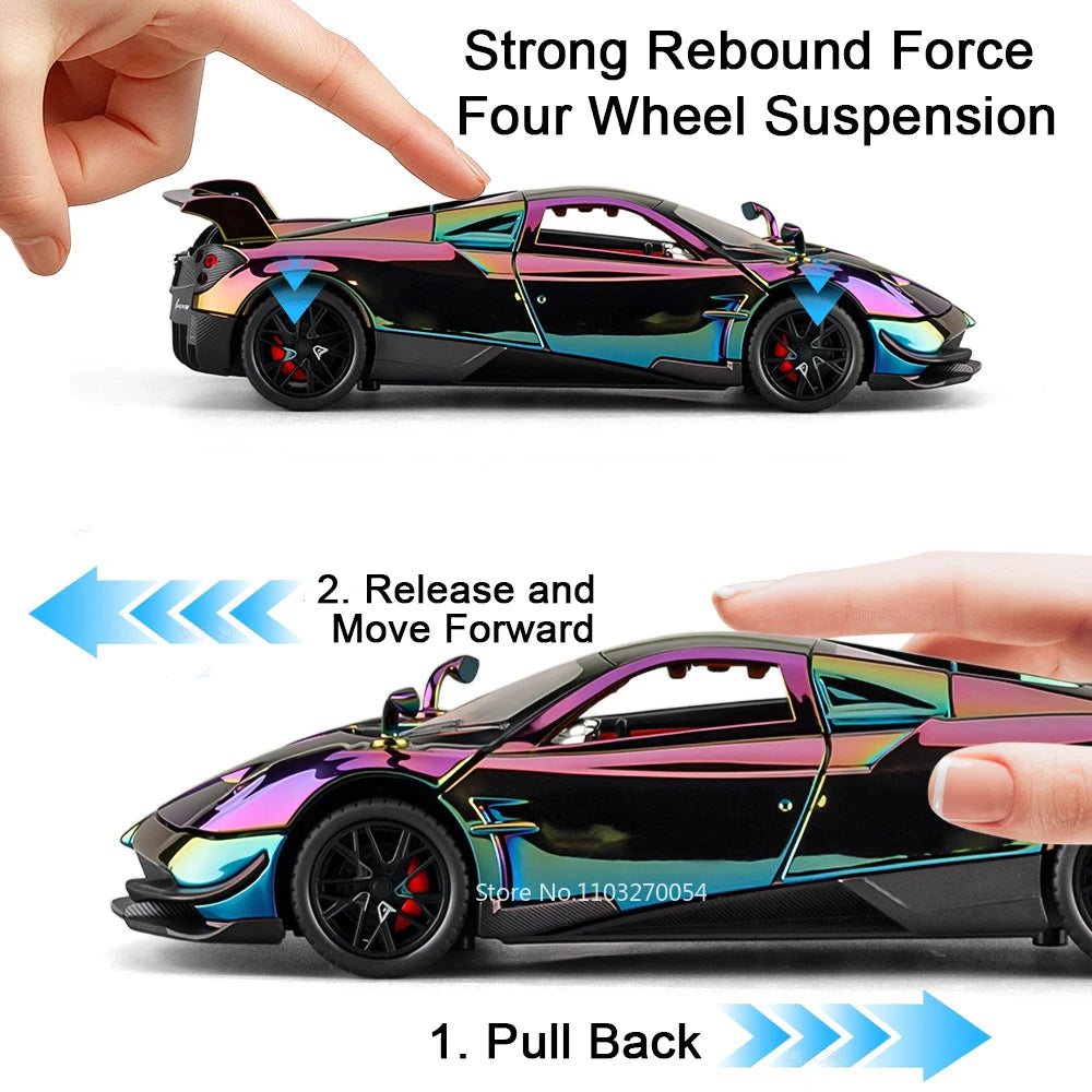 1:24 PAGANI Huayra Dinastia Alloy Diecast Model Miniature Toys Car Doors Opened Sound Light Pull Back Vehices Boy Birthday Gifts