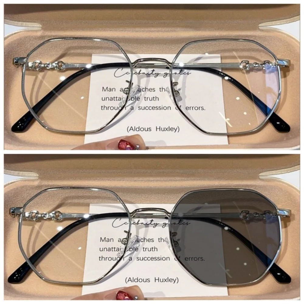 Photochromic Anti Radiation Anti Blue Light Eyeglasses For Women Transition Shades UV400 Eyewear Replaceable Lens