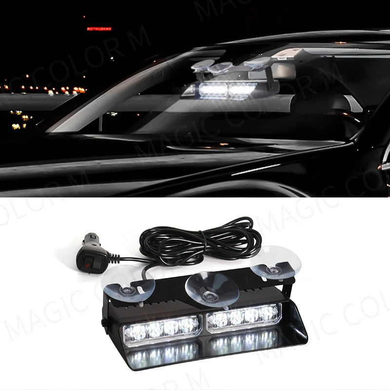 LED Car Strobe Light For Emergency Flash Warning Lamp Windshield Bar 8 Beads Red Blue Amber White Waterproof Auto Light Assembly