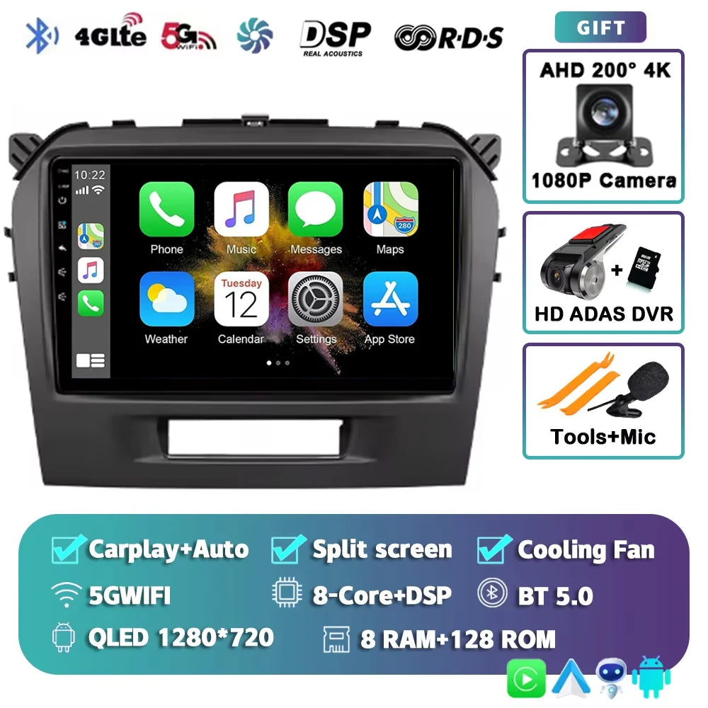 Android 15 2K For Suzuki Vitara 4 2013-2019 12+256GB WIFI Car Multimedia Player wireless Carplay Android Auto 4G Wifi GPS stereo