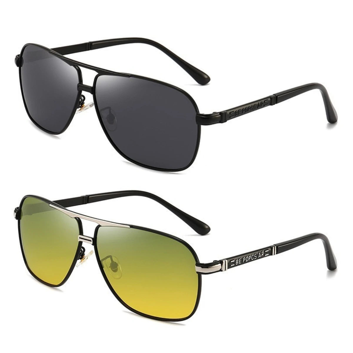 2PCS Polarized Sunglasses Men's Square Double Beam Sunshade Driver's Driving  Fishing Color Changing Day and Night Dual-use