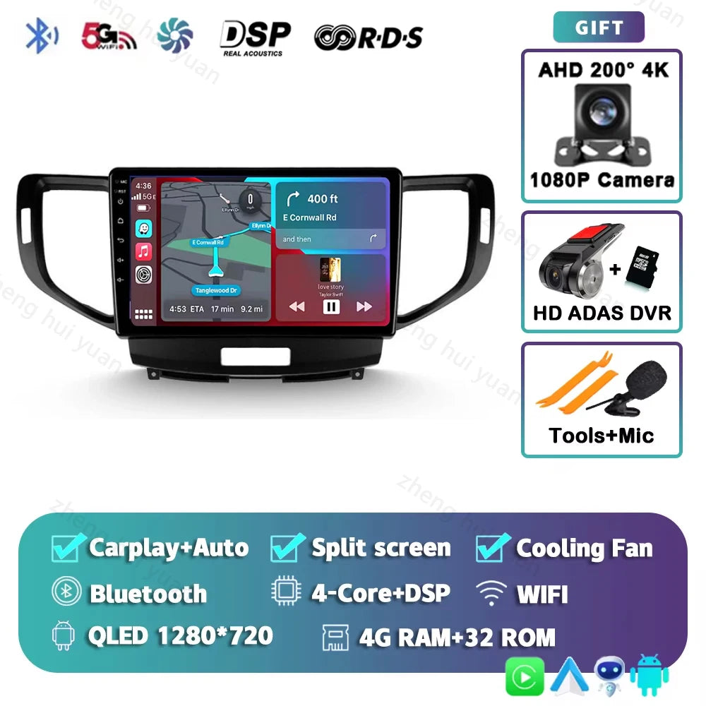 Android 14 For Honda Accord 8 2008 - 2012 CarPlay Auto 2K QLED Car Radio Multimedia Video Player GPS stereo Head Unit 4G WIFI