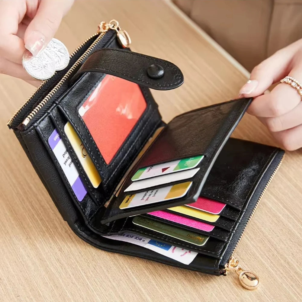 Women's Wallet Short Three Layer Large Capacity Double Zipper Card Holder ID Card Credit Bank Card Holder Money Purses for Women