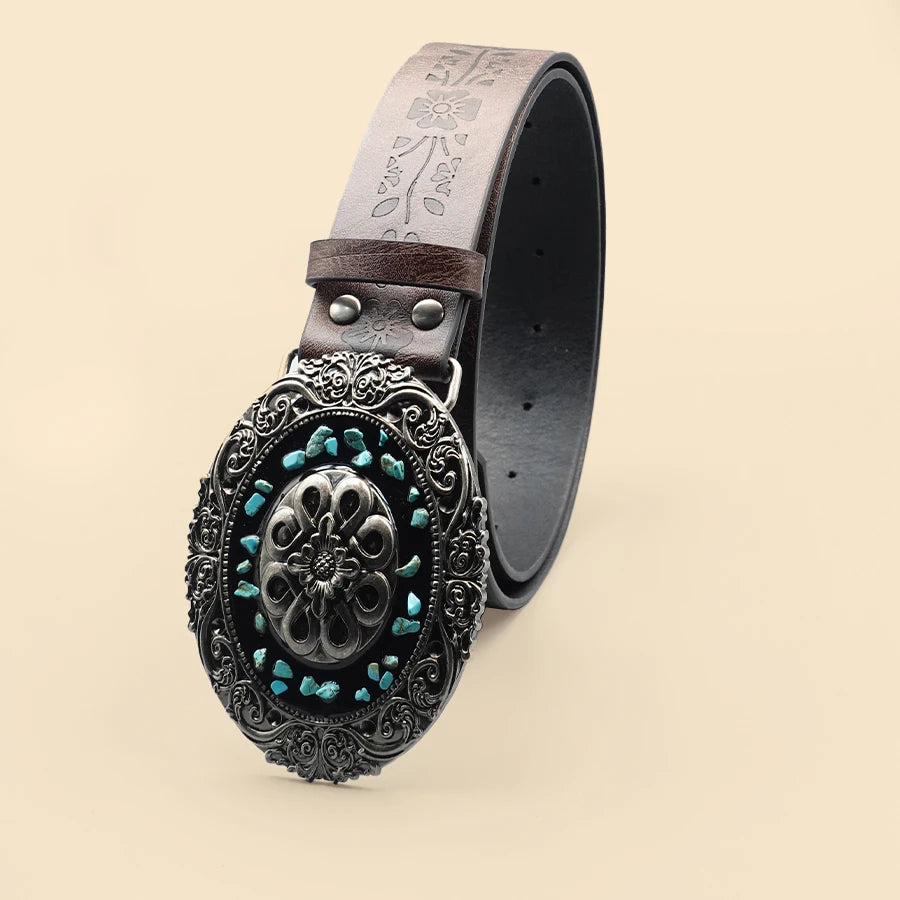 Palace Style Casual Retro Women's Belt Design with Gemstone Inlay Alloy Buckle Belt, Girls' Decorative Accessories Holiday Gifts
