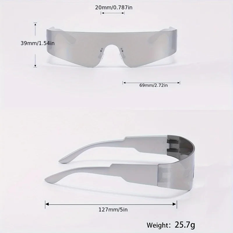 A Pair of Women's Silver Mirror Reflective Plastic Edged Shield Shaped Narrow Frame Fashionable Casual Glasses