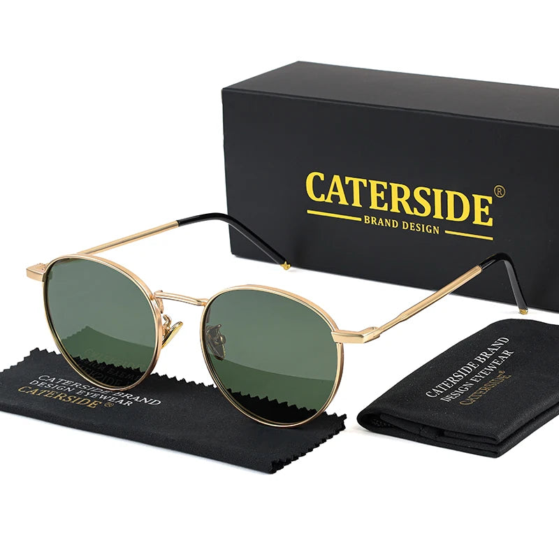 CATERSIDE New Retro Round Polarized Sunglasses Men Metal Small Frame Punk Sun Glasses Women Fashion Party Outdoor Driving UV400
