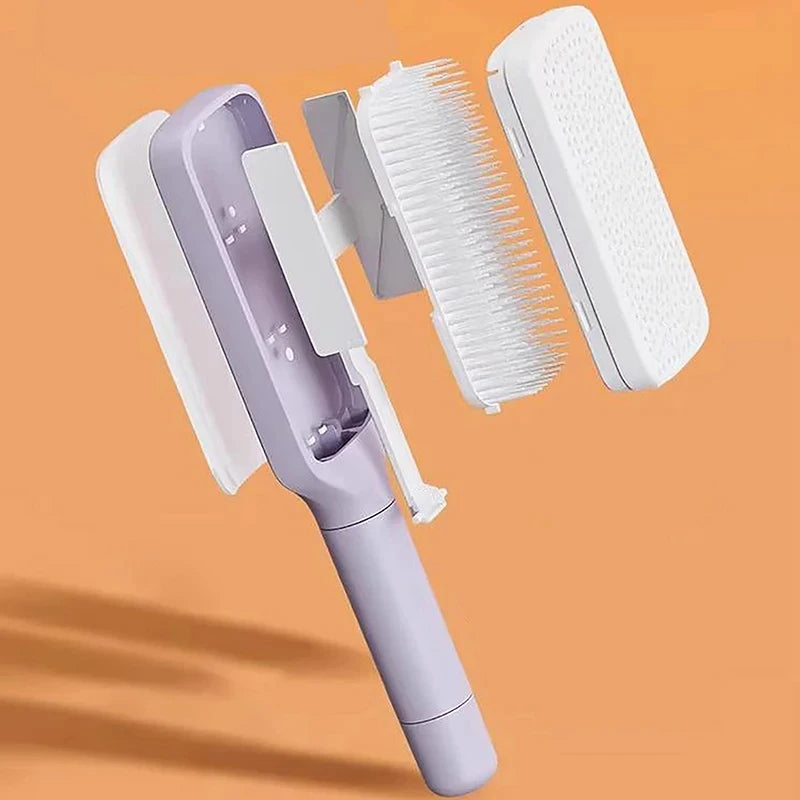 Massage Comb Hair Self Cleaning Hairbrush Rotating Retractable AntiStatic Brush﻿
