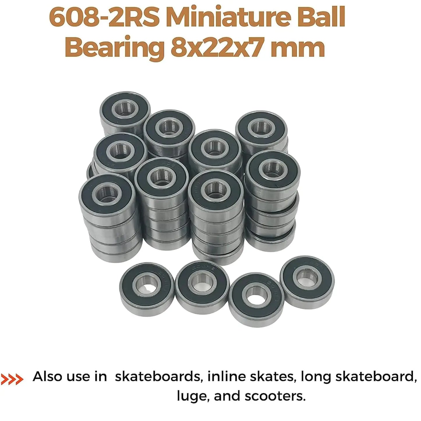 608 2RS Bearings, 50 Pack 608 Bearing, 8x22x7mm RS Ball Bearing Grease Seal Assembly Roller Skateboard Bearings, 8mm Small Bear
