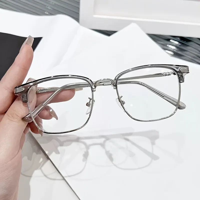 Trendy Square Anti-Blue Light Glasses for Women Half-Rim Design, Perfect for Screen Use While Driving