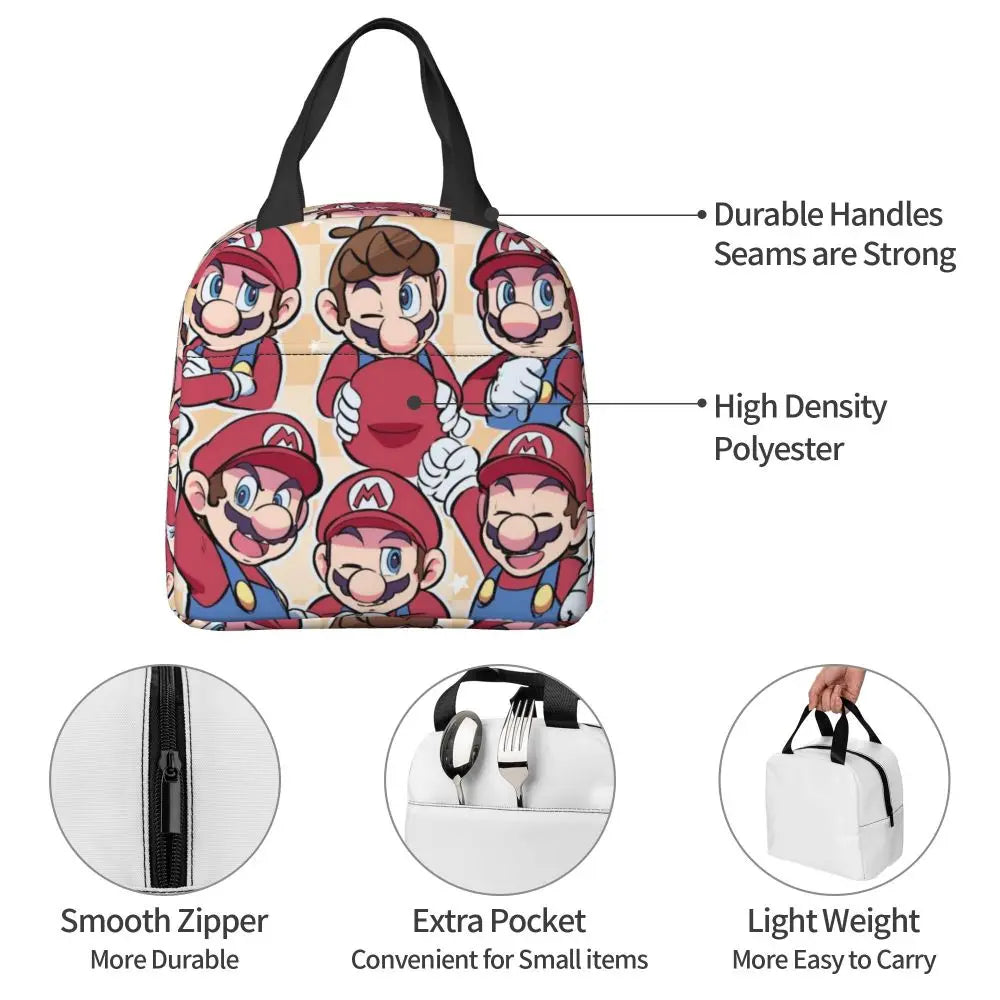 Custom Mario SuperBros Insulated Lunch Bag Reusable Thermal Cooler Lunch Box M18