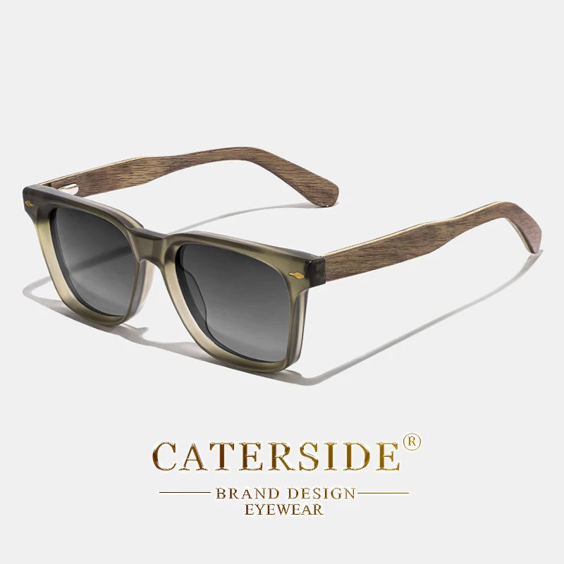 CATERSIDE Vintage Men Polarized Sunglasses High-Quality Solid Wood Legs Sun Glasses Fashion Women Party Travel Holiday Glasses