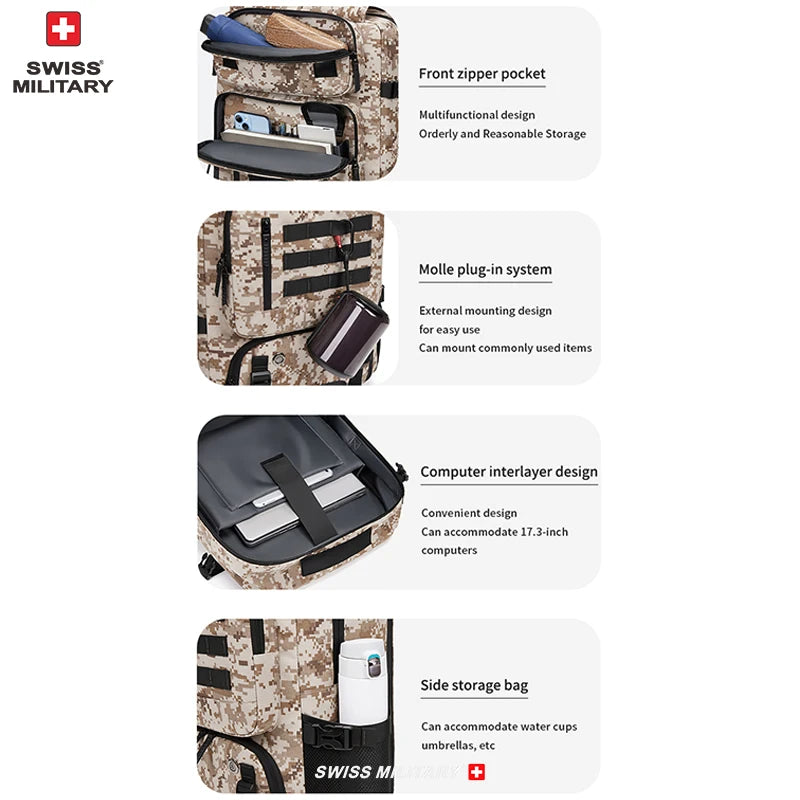 17 in SWISS MILITARY Men Travel Backpack Waterproof Business USB Laptop Backpack