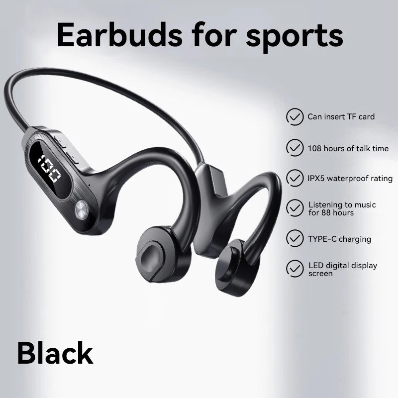 New V30 Bone Conduction Headphones Bluetooth 5.3 Earless IPX5 Waterproof Wireless Ultra Long Life Card Sports Headphones 2025