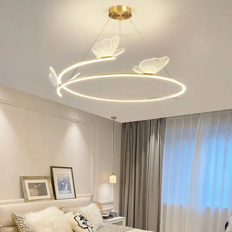 Fashion Simple Modern Living Room Chandelier Butterfly Decor LED Round Lights