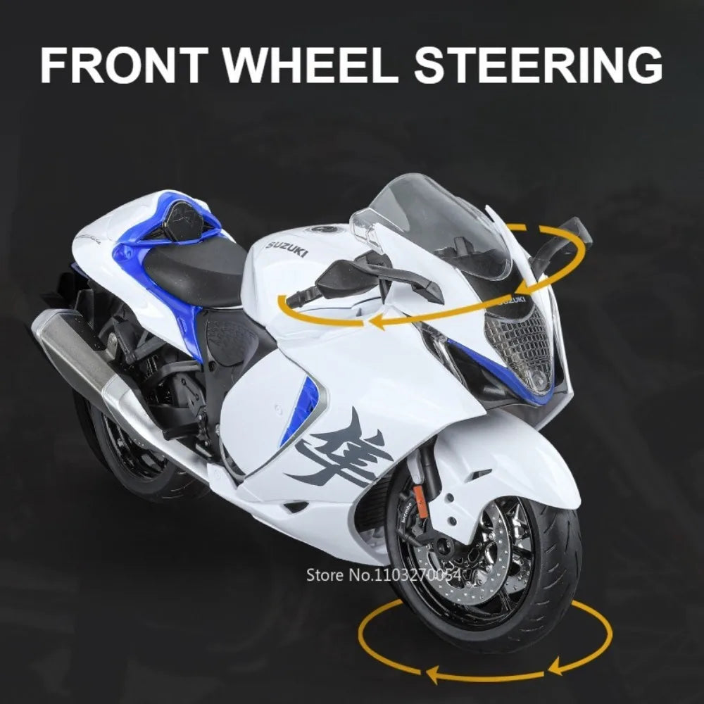 1:9 Suzuki Hayabusa GSX-1000R Motorcycles 2022 Alloy Models Car Toys Diecast Vehice Front Wheel Steering Lighting for Boys Gifts