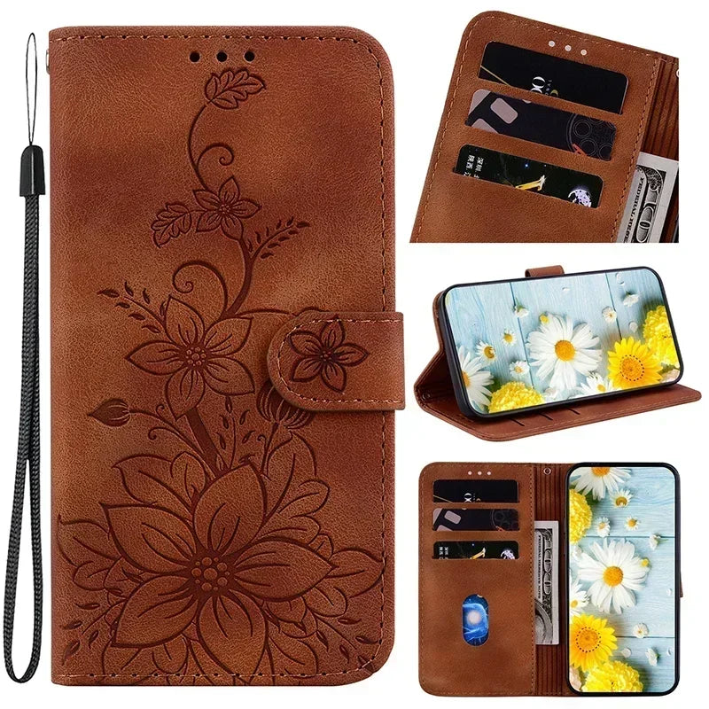 Wallet Flip Cover Flower Case For Redmi 14C Magnetic Leather Phone Cases Lily