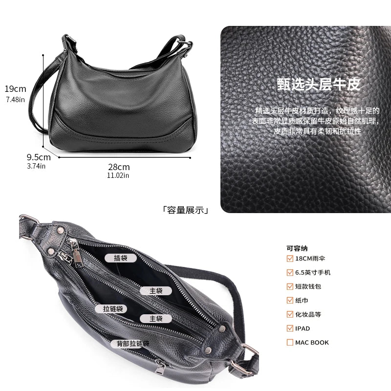 Genuine Leather Hobo Bag for Women Large Capacity Soft Leather Crossbody Shoulder Bag Vintage Casual Everyday Commute Tote Bag