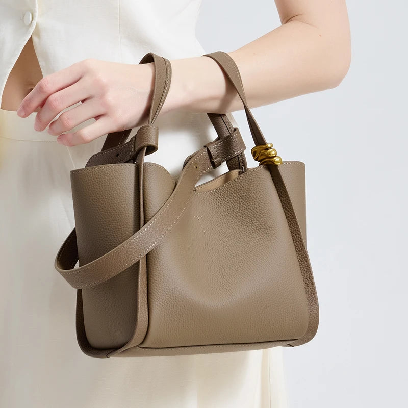 2026 New Style Women Soft Genuine Leather Bucket Bag & Soft Leather Basket Bag Elegant Handbag for Mother as a Mother's Day Gift