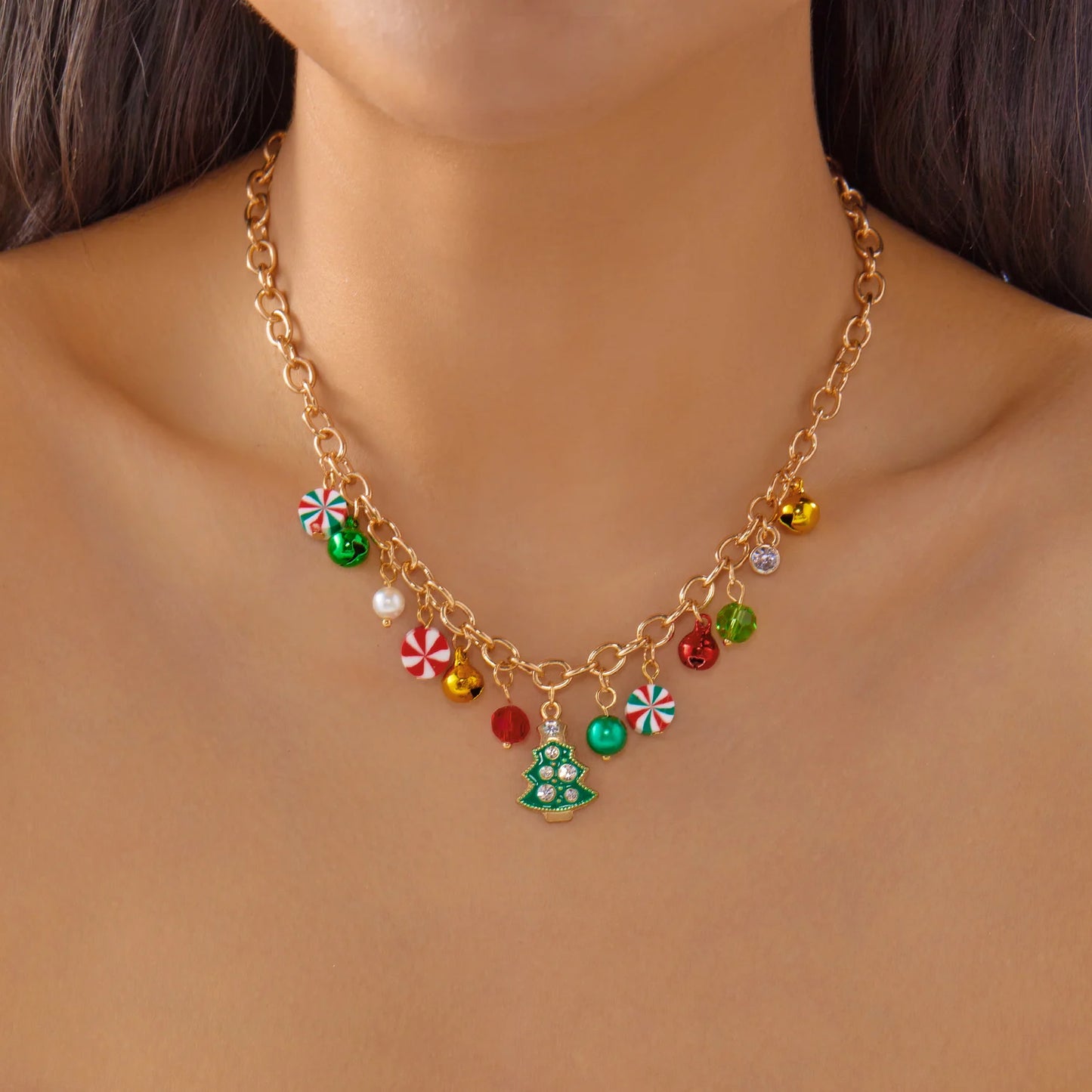Fashion Santa Claus Snowman Christmas Tree Snowflake Pendant Necklace For Women Gold Color Metal Chain Choker Jewelry Xmas Gifts
