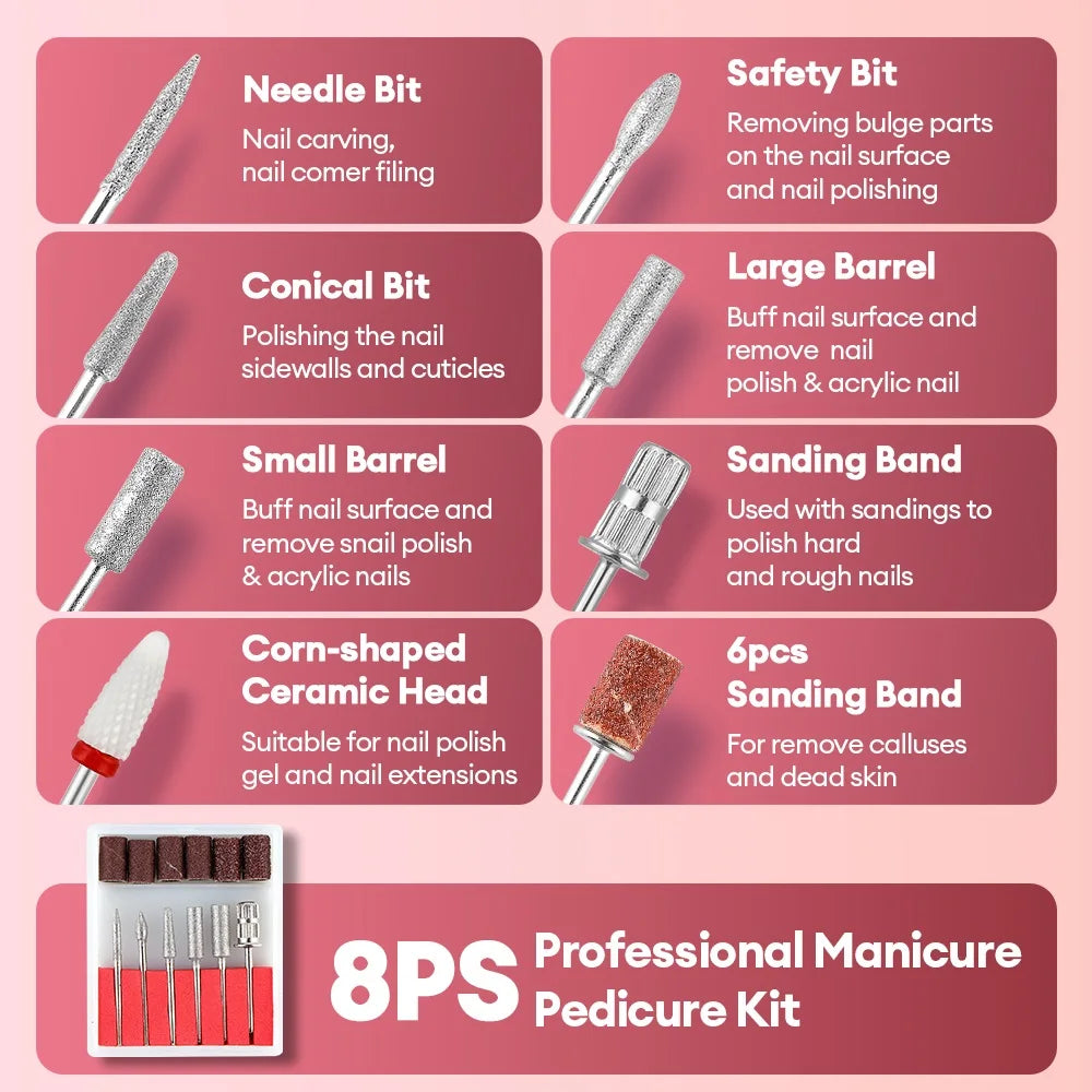 45000RPM Wireless Use Nail Drill Machine 1200mAh Nail Drill Milling Sander Nail Art Manicure Grinder Nail Polisher Cutter Kit