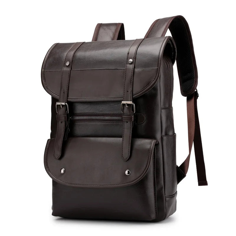 Black Vintage Laptop Leather Backpacks School Travel, Casual PU Leather Men Bags