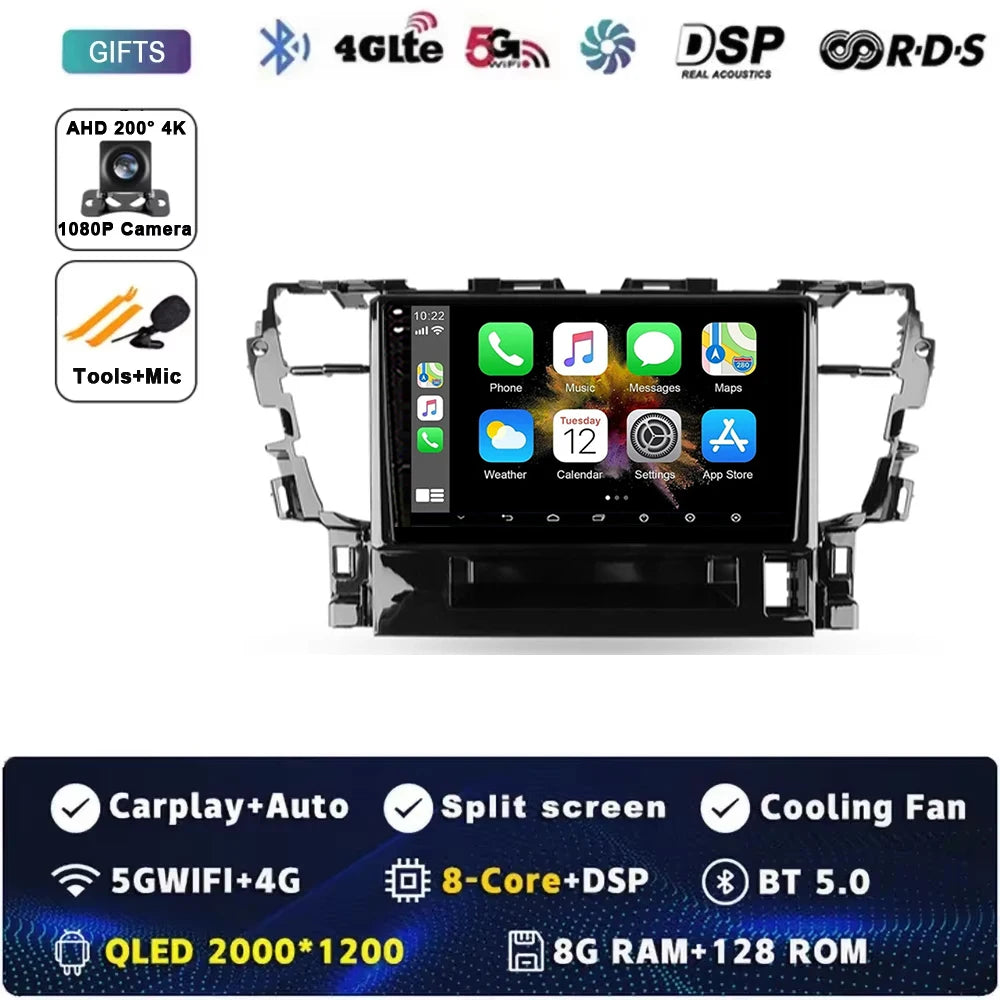 For Toyota Alphard H30 2015 - 2020 Android 15 Car Radio GPS Navigation QLED Carplay Auto Multimedia Stereo Player BT