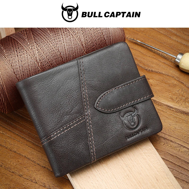 BULLCAPTAIN Leather Wallet With RFID Wallets Card Holder Coin Purse Zipper Men Short wallet's Fashion Men Walletes Coffee 01H
