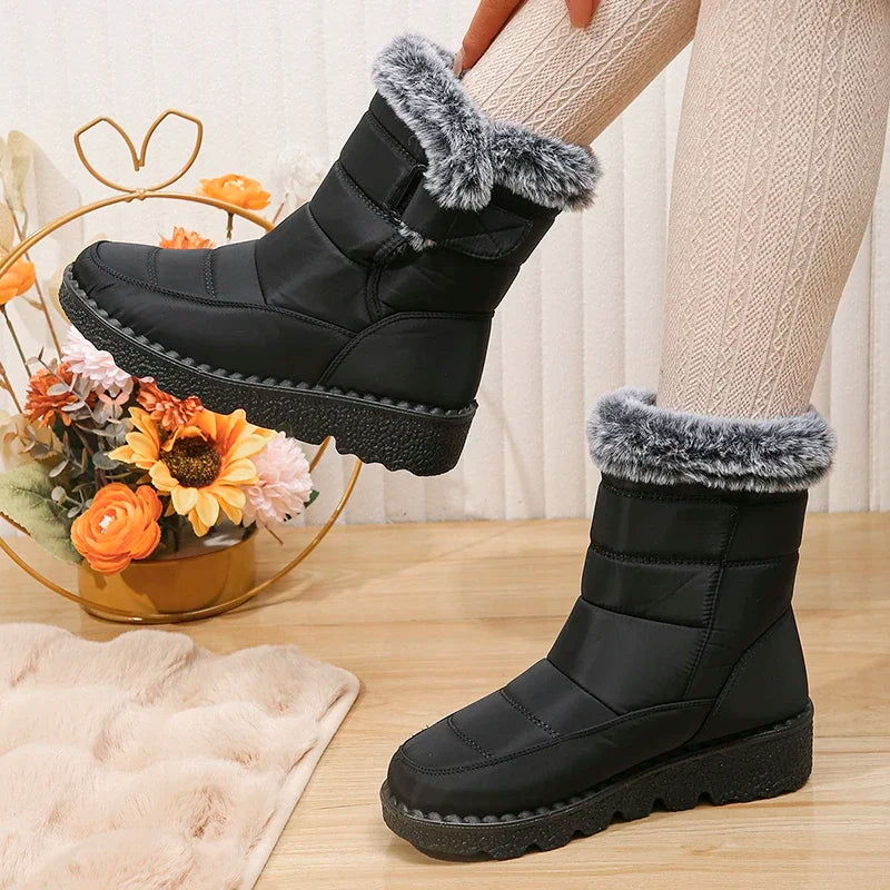 Faux Fur Thick Plush Ankle Boots Women 2025 Waterproof Non-Slip Snow Boots Woman Hook Loop Keep Warm Cotton Padded Shoes Female