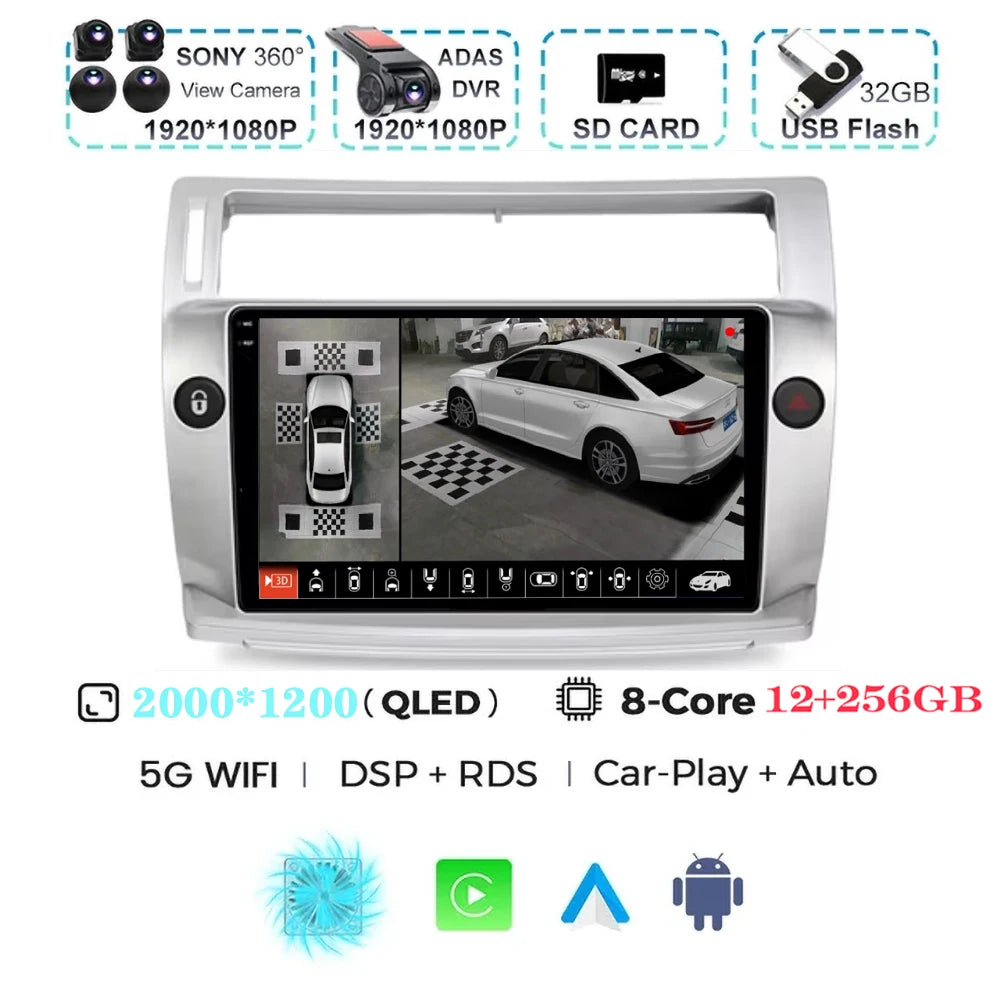 For Citroen C4 C-Triomphe C-Quatre 2004 - 2009  Carplay Auto Android 15 Car Radio Multimedia Video Player Navigation wifi 4G RDS
