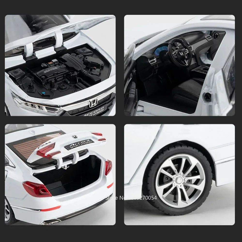 1:24 HONDA ACCORD GTR-R34 Cars Model Toys Alloy Diecast Vehice 6 Door Opened Sound Light Pull Back Toy Children's Birthday Gifts
