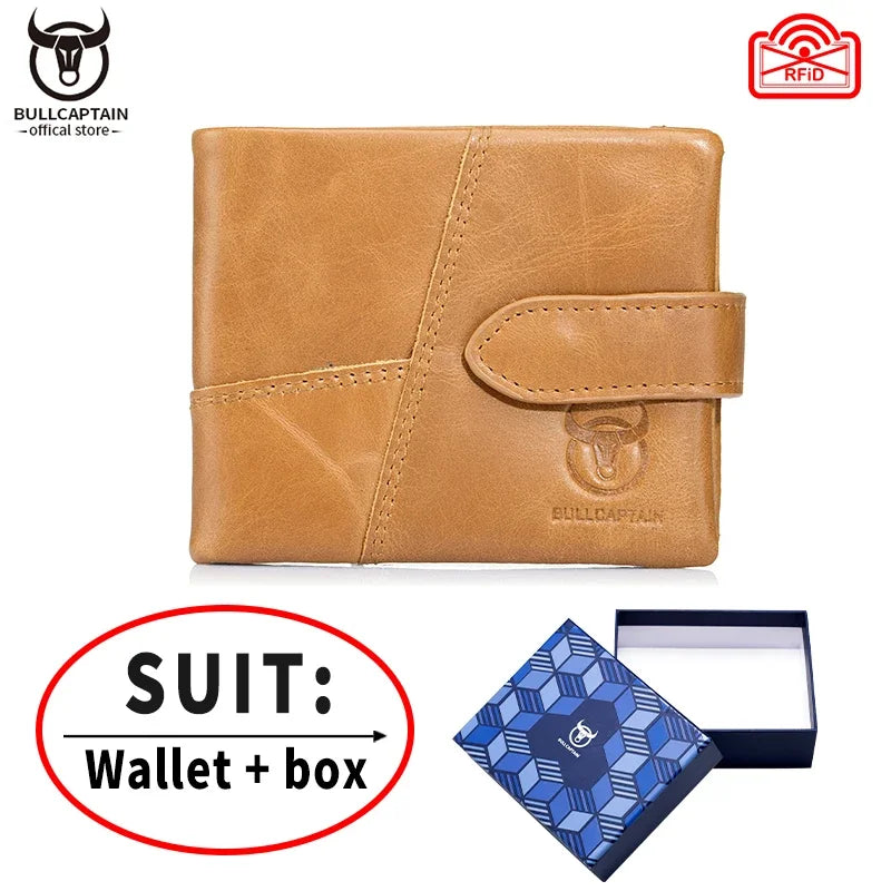 BULLCAPTAIN Leather Wallet With RFID Wallets Card Holder Coin Purse Zipper Men Short wallet's Fashion Men Walletes Coffee 01H