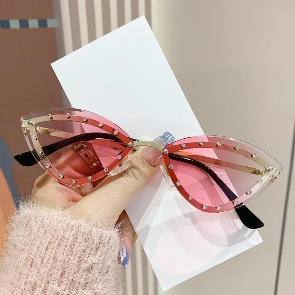 Y2K Spicy Girl Fashion Cat Eye Set with Diamond High Grade Sunglasses European and American Personalized Outdoor Party Trendy Wo