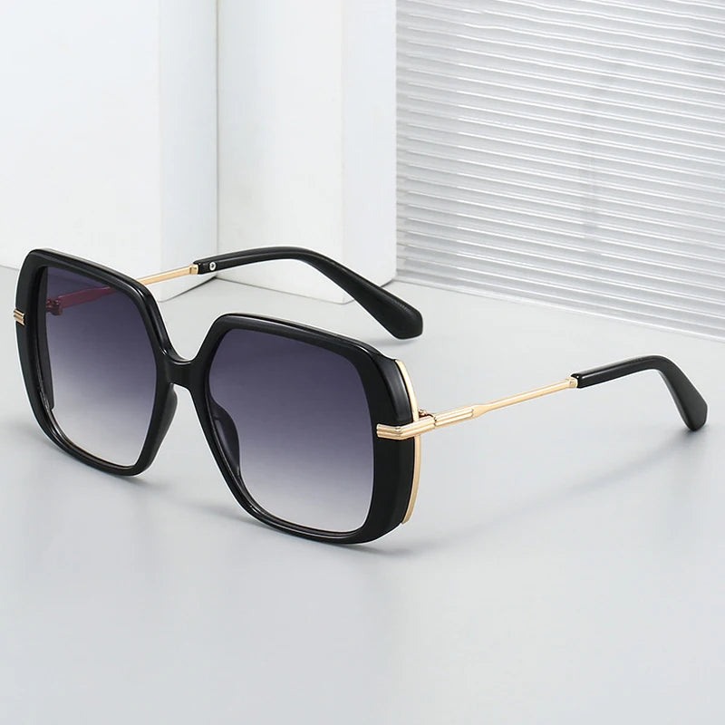 JNPCXI Retro Square Rivets Men Sunglasses Gradient Shades UV400 Fashion Green Leopard Women Clear Lens Frame