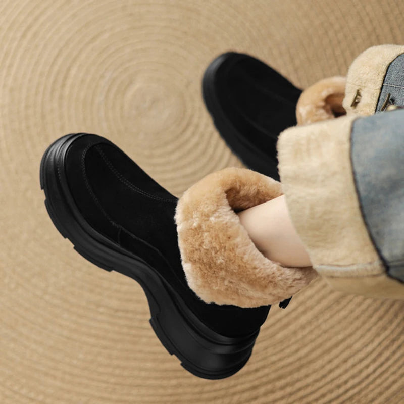 Fashion Faux Fur Platform Ankle Boots Women Back Zipper Warm Long Plush Winter Boots Woman Faux Suede Non Slip Short Booties