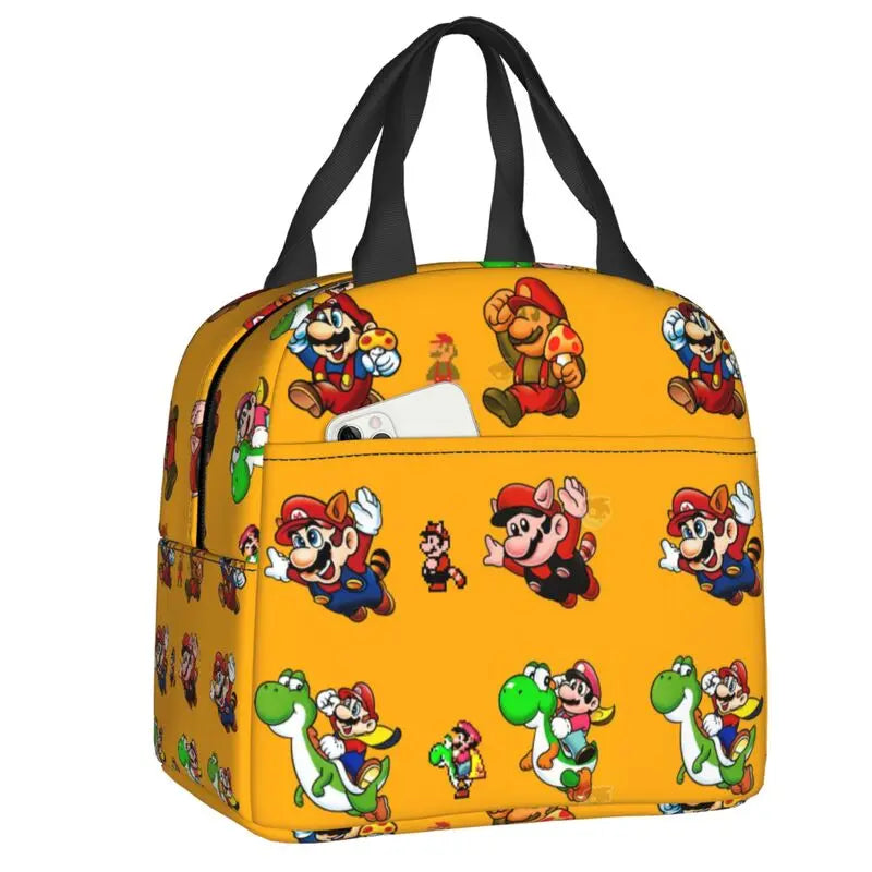 Custom Mario Super Bros Insulated Lunch Bag Reusable Thermal Cooler Lunch Box M6