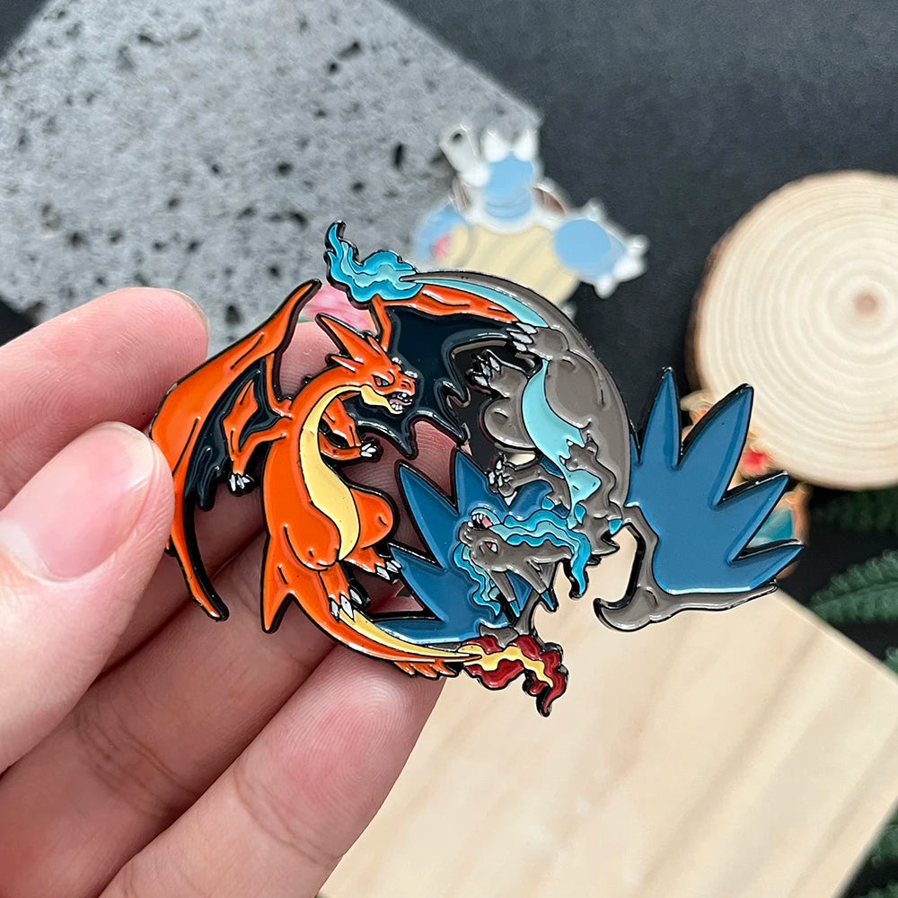 4 PCS Cartoon Pokemon Lapel Pins Set Anime Venusaur Mega Charizard Squirtle Badges Brooches for Backpacks Unisex Enamel Pin