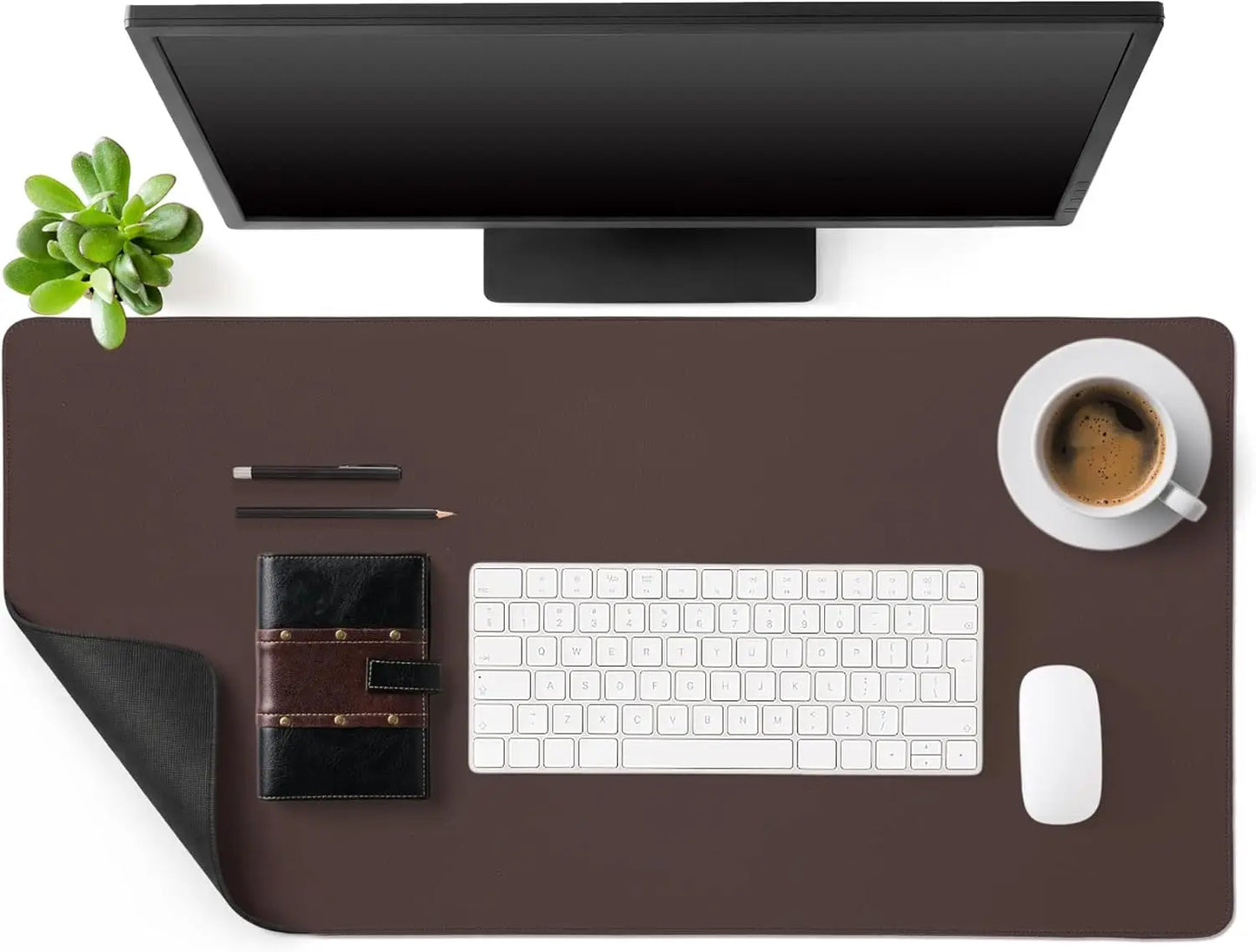 Genuine Leather Desk Mat Large Desk Pad  Non Slip Leather Table Protector with Stitched Edges and Rubber Base for Workspace